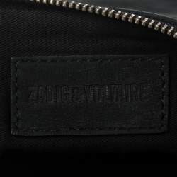 Pre Owned Zadig & Voltaire Black Nubuck Leather Fold Over Zip Studded Shoulder Bag