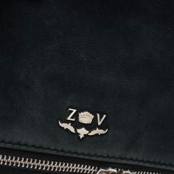 Pre Owned Zadig & Voltaire Black Nubuck Leather Fold Over Zip Studded Shoulder Bag