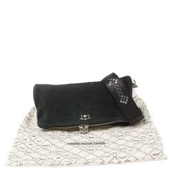 Pre Owned Zadig & Voltaire Black Nubuck Leather Fold Over Zip Studded Shoulder Bag