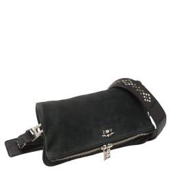 Pre Owned Zadig & Voltaire Black Nubuck Leather Fold Over Zip Studded Shoulder Bag