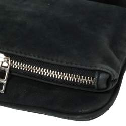 Pre Owned Zadig & Voltaire Black Nubuck Leather Fold Over Zip Studded Shoulder Bag