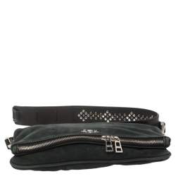 Pre Owned Zadig & Voltaire Black Nubuck Leather Fold Over Zip Studded Shoulder Bag