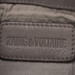 Pre Owned Zadig and Voltaire Grey Leather Skull Studded Wristlet Pouch