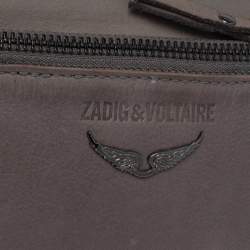Pre Owned Zadig and Voltaire Grey Leather Skull Studded Wristlet Pouch