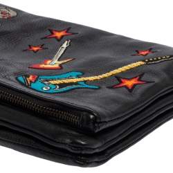 Pre Owned Zadig and Voltaire Black Leather Skeleton And Guitar Crossbody Bag