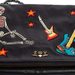 Pre Owned Zadig and Voltaire Black Leather Skeleton And Guitar Crossbody Bag