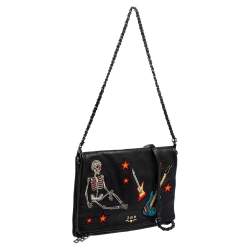 Pre Owned Zadig and Voltaire Black Leather Skeleton And Guitar Crossbody Bag