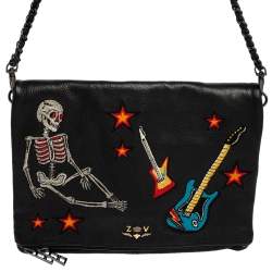 Pre Owned Zadig and Voltaire Black Leather Skeleton And Guitar Crossbody Bag