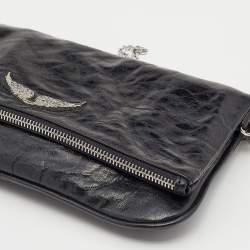 Zadig and Voltaire Black Glazed Leather Rock Chain Clutch