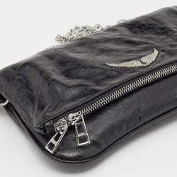 Zadig and Voltaire Black Glazed Leather Rock Chain Clutch