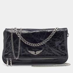 Zadig and Voltaire Black Glazed Leather Rock Chain Clutch