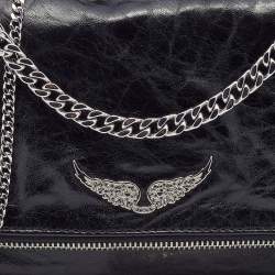 Zadig and Voltaire Black Glazed Leather Rock Chain Clutch