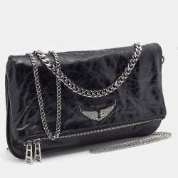Zadig and Voltaire Black Glazed Leather Rock Chain Clutch