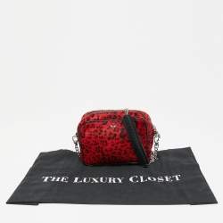 Zadig & Voltaire Red/Black Calf Hair and Leather Leopard Print Camera Bag