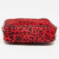 Zadig & Voltaire Red/Black Calf Hair and Leather Leopard Print Camera Bag