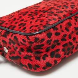 Zadig & Voltaire Red/Black Calf Hair and Leather Leopard Print Camera Bag