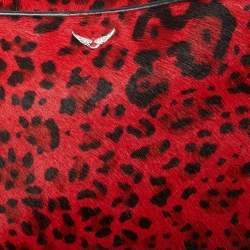 Zadig & Voltaire Red/Black Calf Hair and Leather Leopard Print Camera Bag