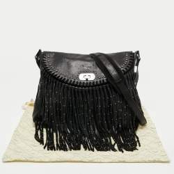 Zadig and Voltaire Black Leather and Suede Fringe Shoulder Bag