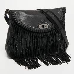 Zadig and Voltaire Black Leather and Suede Fringe Shoulder Bag