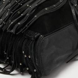 Zadig and Voltaire Black Leather and Suede Fringe Shoulder Bag