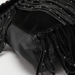 Zadig and Voltaire Black Leather and Suede Fringe Shoulder Bag