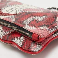 Zadig & Voltaire Red Python Embossed Leather Rock Foldover Clutch Bag
