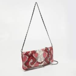 Zadig & Voltaire Red Python Embossed Leather Rock Foldover Clutch Bag