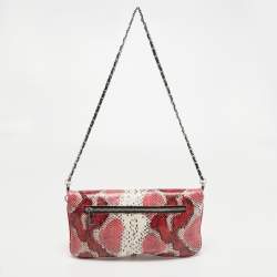 Zadig & Voltaire Red Python Embossed Leather Rock Foldover Clutch Bag