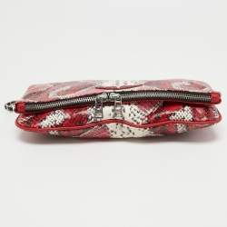 Zadig & Voltaire Red Python Embossed Leather Rock Foldover Clutch Bag