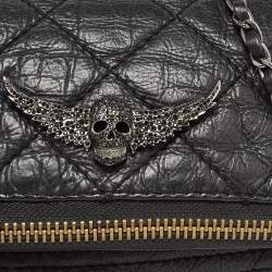 Pre Owned Zadig & Voltaire Black Quilted Leather Rocky Foldover Shoulder Bag