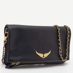 Zadig & Voltaire Black Leather Rock Foldover Crossbody Bag