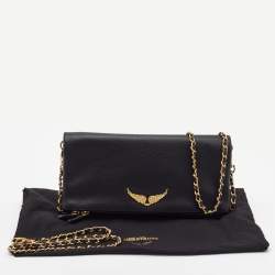 Zadig & Voltaire Black Leather Rock Foldover Crossbody Bag