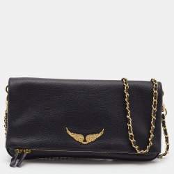 Zadig & Voltaire Black Leather Rock Foldover Crossbody Bag