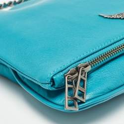 Zadig & Voltaire Blue Leather Rock Fold Over Shoulder Bag
