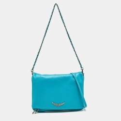 Zadig & Voltaire Blue Leather Rock Fold Over Shoulder Bag