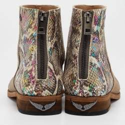 Zadig & Voltaire Multicolor Python Embossed And Suede Ankle Boots Size 38