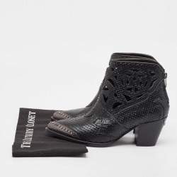 Zadig & Voltaire Black Embossed Snakeskin Cara Cut Ankle Boots Size 37