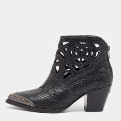 Zadig & Voltaire Black Embossed Snakeskin Cara Cut Ankle Boots Size 37