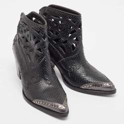 Zadig & Voltaire Black Embossed Snakeskin Cara Cut Ankle Boots Size 37