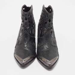 Zadig & Voltaire Black Embossed Snakeskin Cara Cut Ankle Boots Size 37
