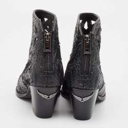 Zadig & Voltaire Black Embossed Snakeskin Cara Cut Ankle Boots Size 37