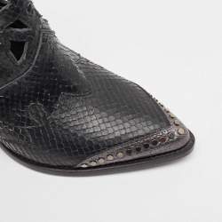 Zadig & Voltaire Black Embossed Snakeskin Cara Cut Ankle Boots Size 37