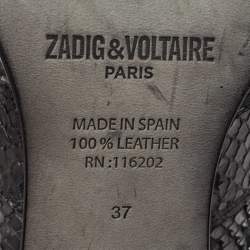 Zadig & Voltaire Black Embossed Snakeskin Cara Cut Ankle Boots Size 37