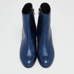 Zadig & Voltaire Blue Python Embossed Leather Block Heel Ankle Boots Size 36