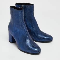 Zadig & Voltaire Blue Python Embossed Leather Block Heel Ankle Boots Size 36