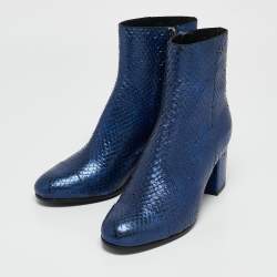 Zadig & Voltaire Blue Python Embossed Leather Block Heel Ankle Boots Size 36