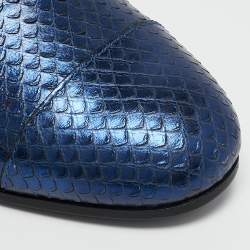 Zadig & Voltaire Blue Python Embossed Leather Block Heel Ankle Boots Size 36