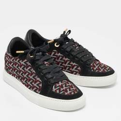 Pre Owned Zadig & Voltaire Black/Burgundy Leather and Suede Low Top Sneakers Size 37