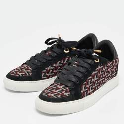 Pre Owned Zadig & Voltaire Black/Burgundy Leather and Suede Low Top Sneakers Size 37
