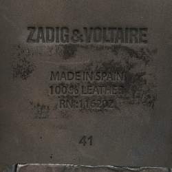 Pre Owned Zadig & Voltaire Burgundy Leather Studded Ankle Length Boots Size 41